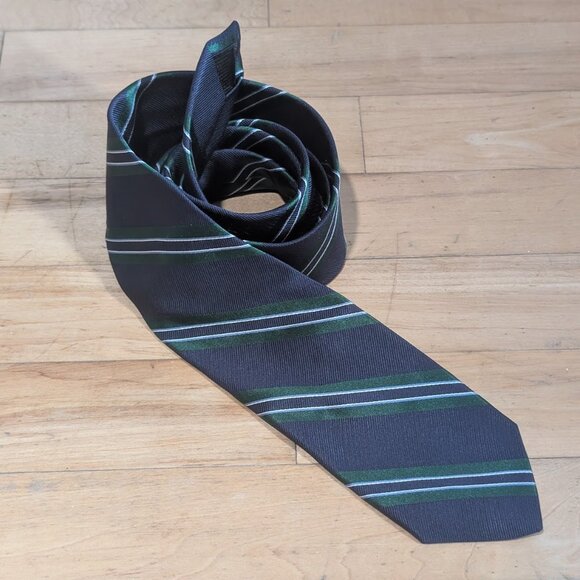 Brooks Brothers Rep Tie In Navy-Green Stripe - Picture 1 of 6